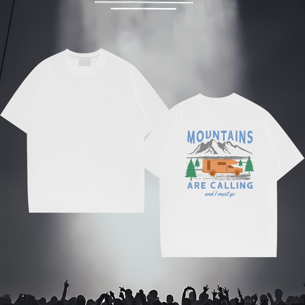 Fashion Casual Man T Shirts mountains Tees Shirts 230g Cotton Outdoor Classic Custom Cartoon Breathable Short Sleeve Men Tees
