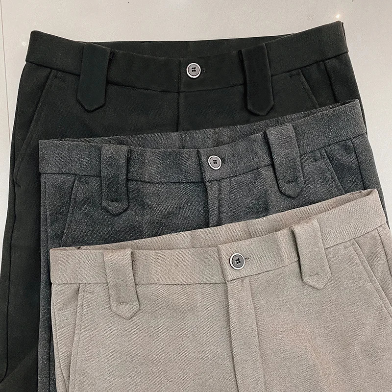 Autumn Winter Thickened Suit Pants Men Casual Slim Fit Straight Trousers Formal Business Woolen Cloth Social Office Dress 240806