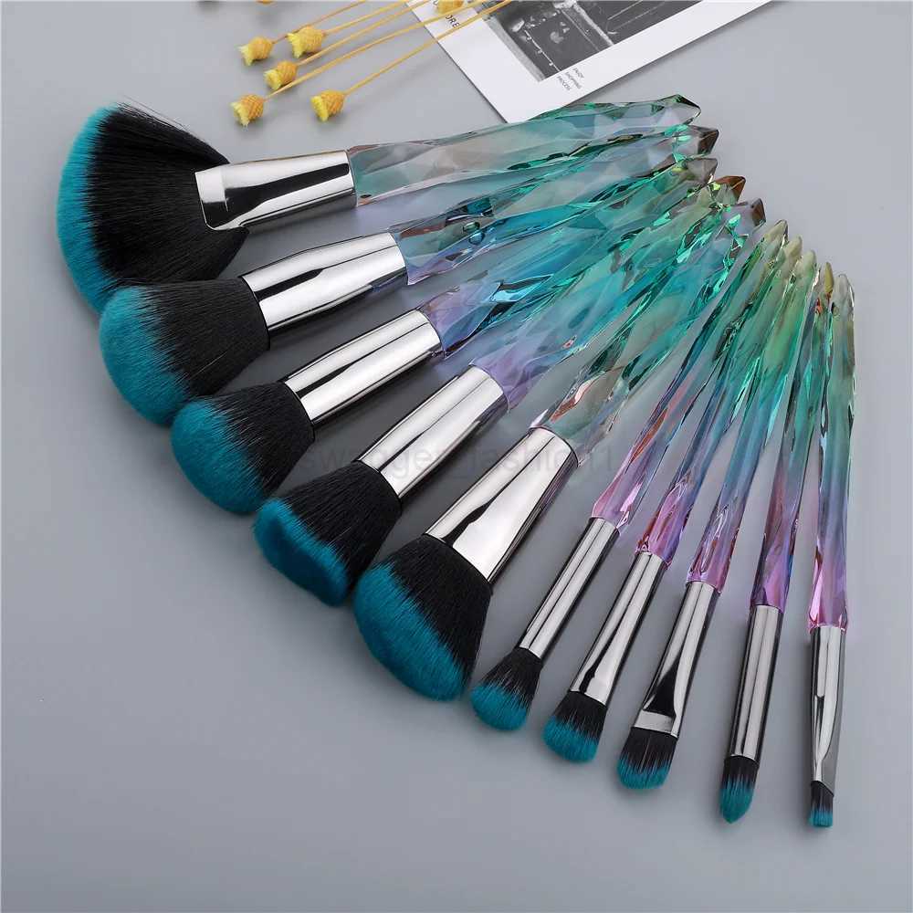 KOSMETYKI 10PCS Crystal Makeup Brushes Set Loose Powder Blush Contouring Foundation Eye Shadow Concealer Beauty Tools Full SetXJ240807
