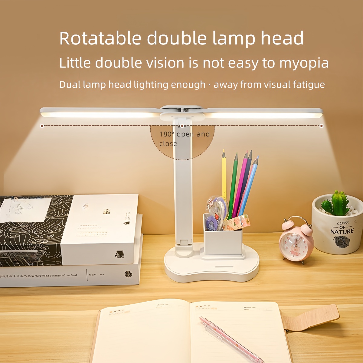 Dual Function Desk Lamp with Eye Protection - Charging & Plugging Options, Three Light Modes with Infinite Dimming Control