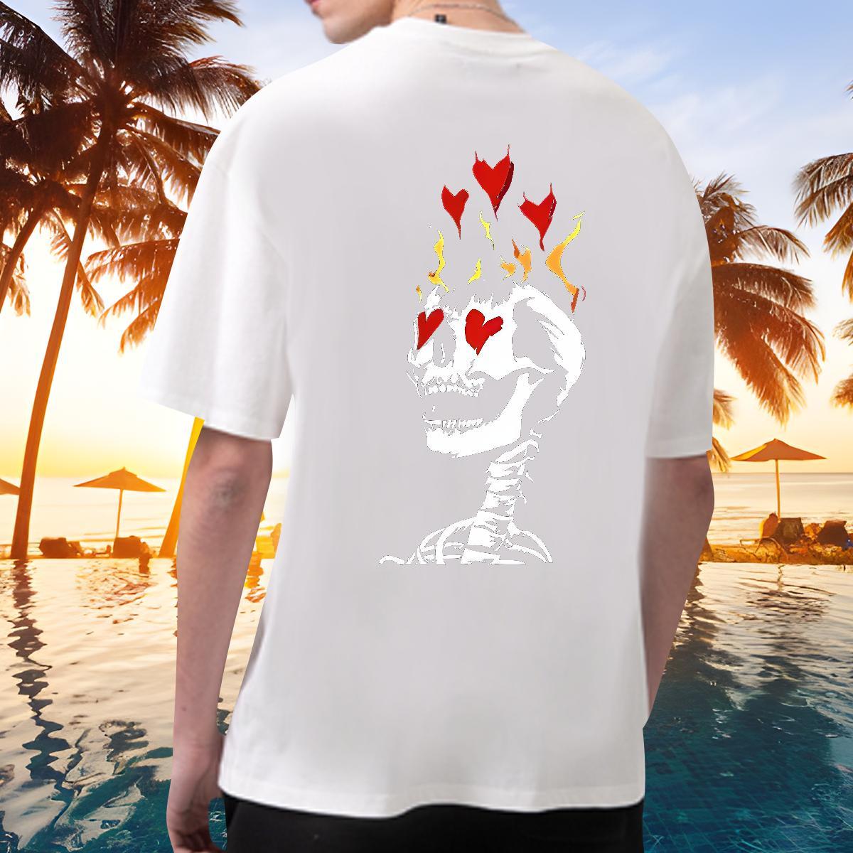 DIY Mens T Shirts skull Tops Tees 230g 100% Cotton Casual Beach Loose Fit Plus Size Cartoon Breathable Crew Neck Men Clothes T-Shirt