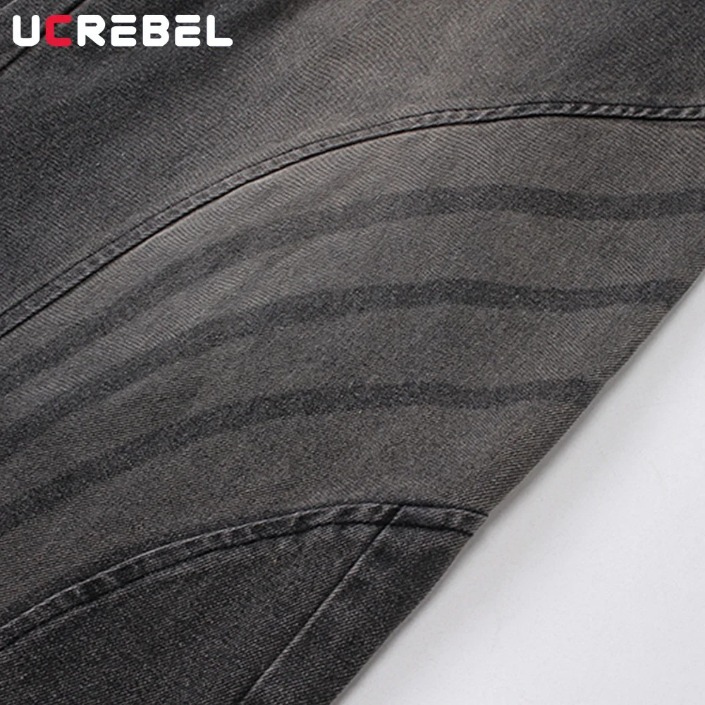 Spliced Wide Leg Jeans Mens High Street Washed Distressed Loose Denim Drawstring Jogger Pants Men 240806
