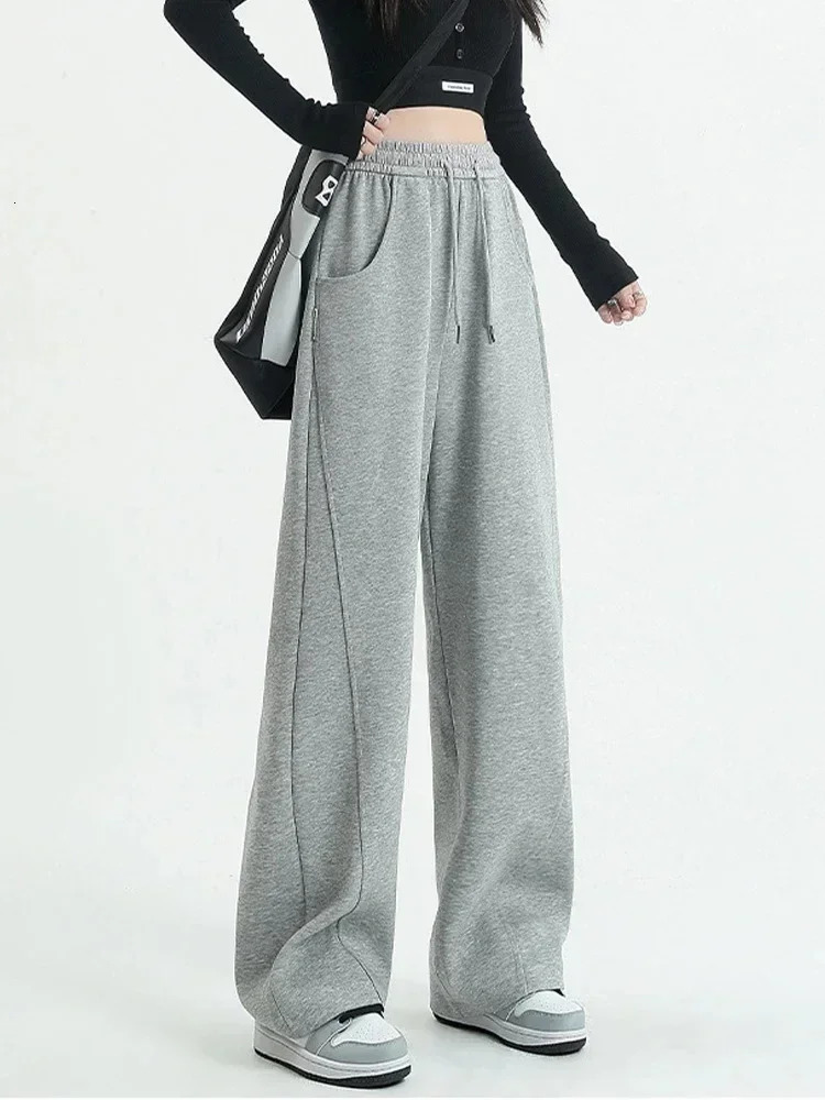 HOUZHOU Wide Leg Sweatpants for Women Sport Pants High Waist Casual Oversize Gray Trousers Gym Female Clothing Korean Streetwear Z260314