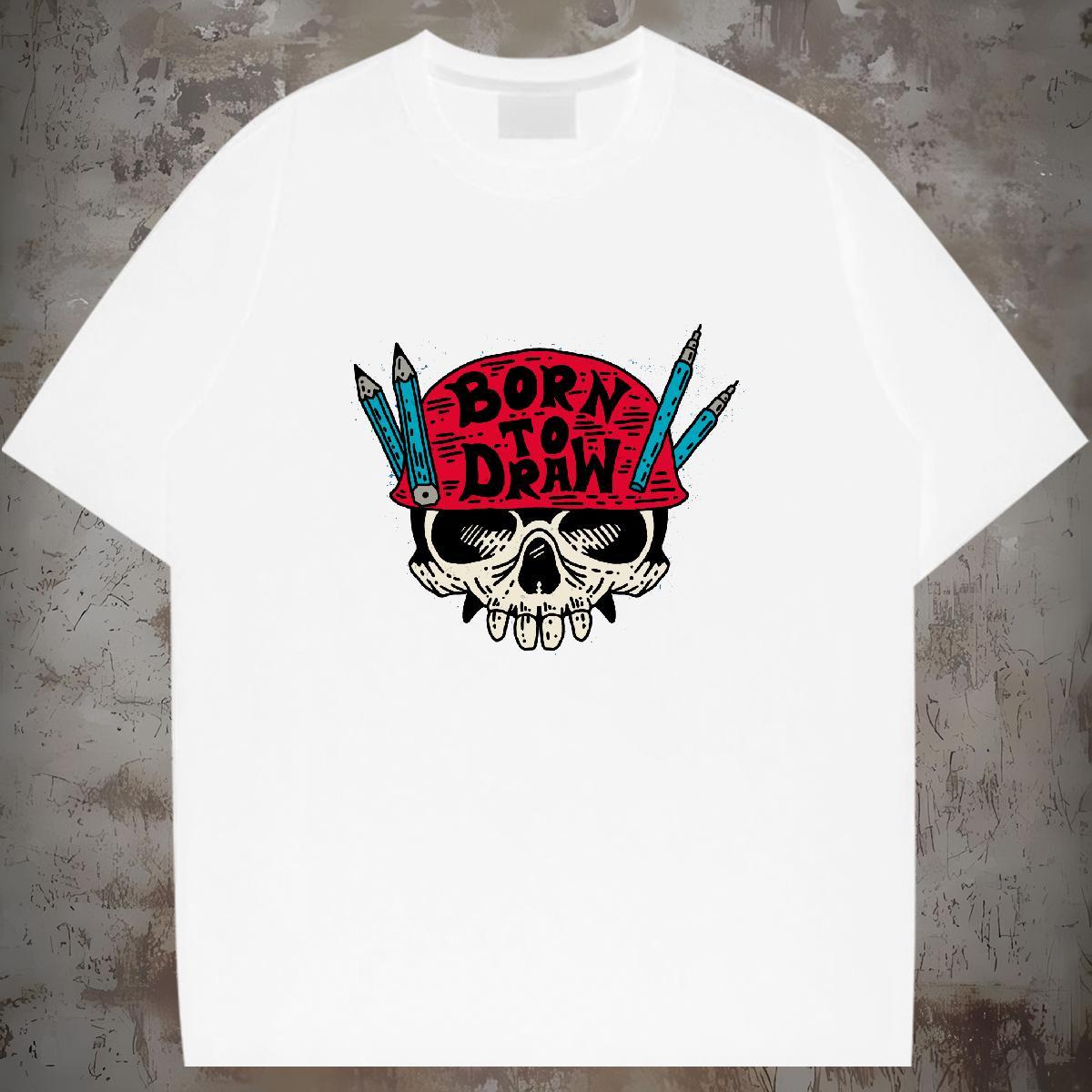 Fashion New T Shirts Men skull Top Tees 230g Cotton Street Loose Custom Print Plus Size Breathable Tshirt for Man Woman