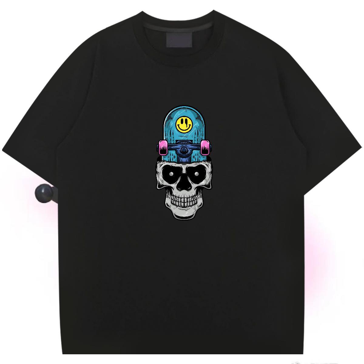 Wholesale Mens T Shirts skull Tops Tees 230g Pure Cotton Home Outdoor Loose Fit Skull Breathable Short Sleeve Couples T Shirts