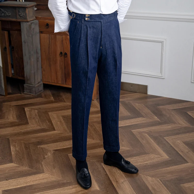 High Quality Italy Business Dress Pants Men Office Social Suit Casual Wedding Groom Trouser Pantaloni Uomo Blue 240806
