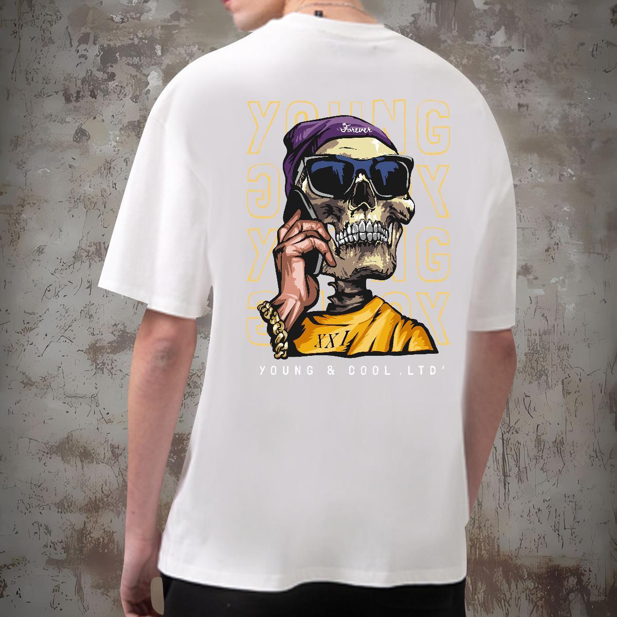 Fashion Designer T shirt skull Tops Tees 230g 100% Cotton Casual Daily Wear Loose Fit Black Oversized Breathable Crew Neck Men Tees