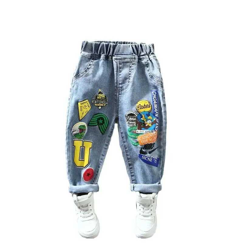 Jeans Childrens Spring and Autumn Pants Boys Elastic Jeans 2023 New Kids Baby Loose Fashion Trousers 2 4 6 7Y