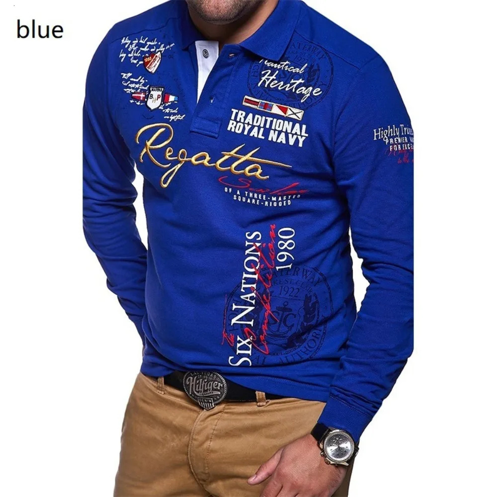 Mens Fashion Personality Cultivating Long-sleeved Polo Shirts 240806