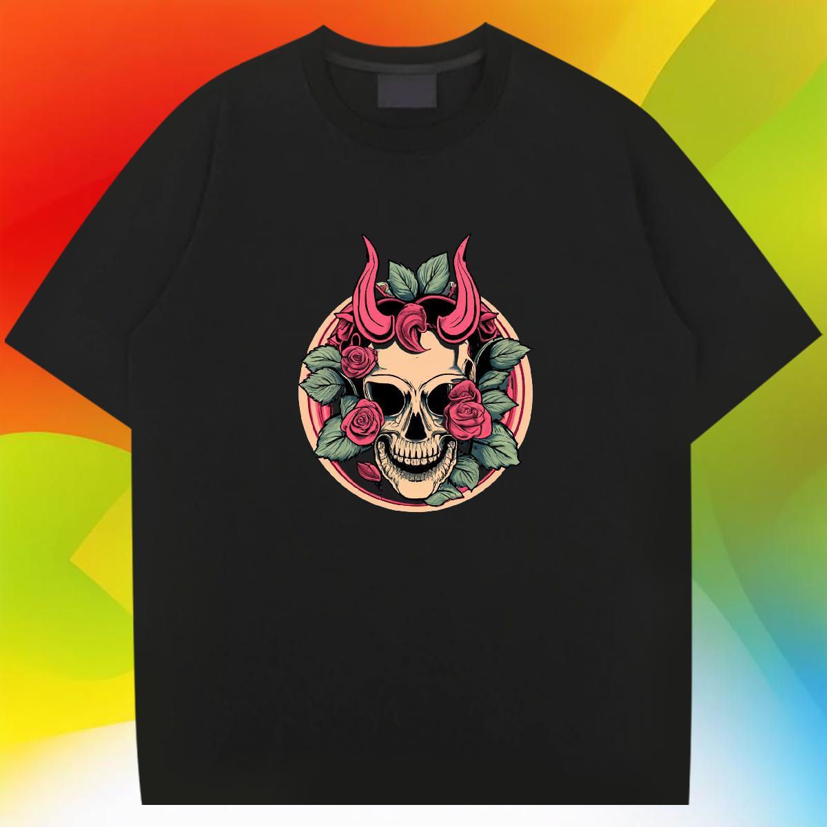DIY Mens T Shirts skull Tops Tees 230g Pure Cotton Daily Outfit TOP Quality DIY Printed Breathable Crew Neck Men Tshirts