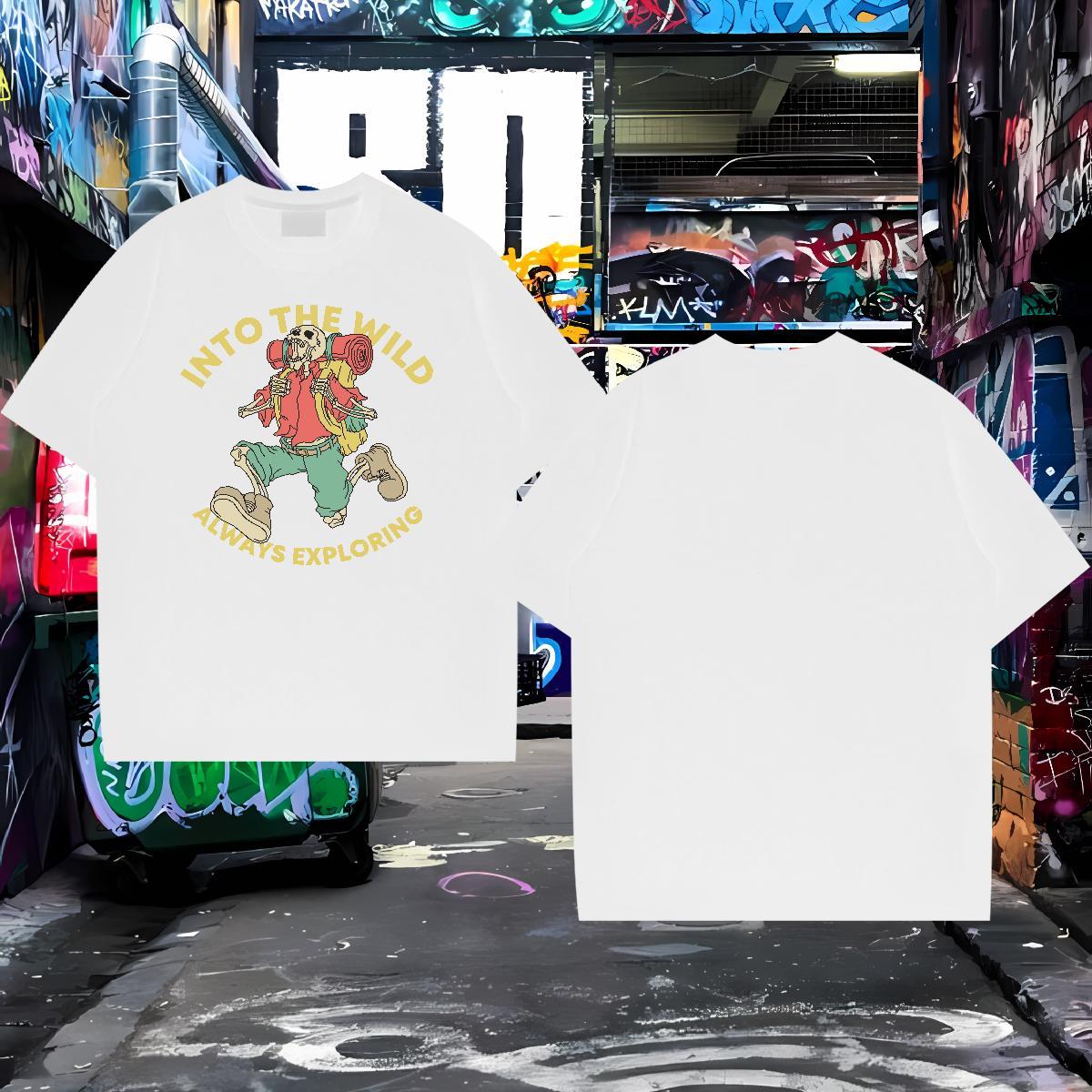 Stylist T-Shirts for Men skull Clothes 230g Cotton Home Outdoor Soft Anime Print Short Sleeve O-Neck Men Tshirts
