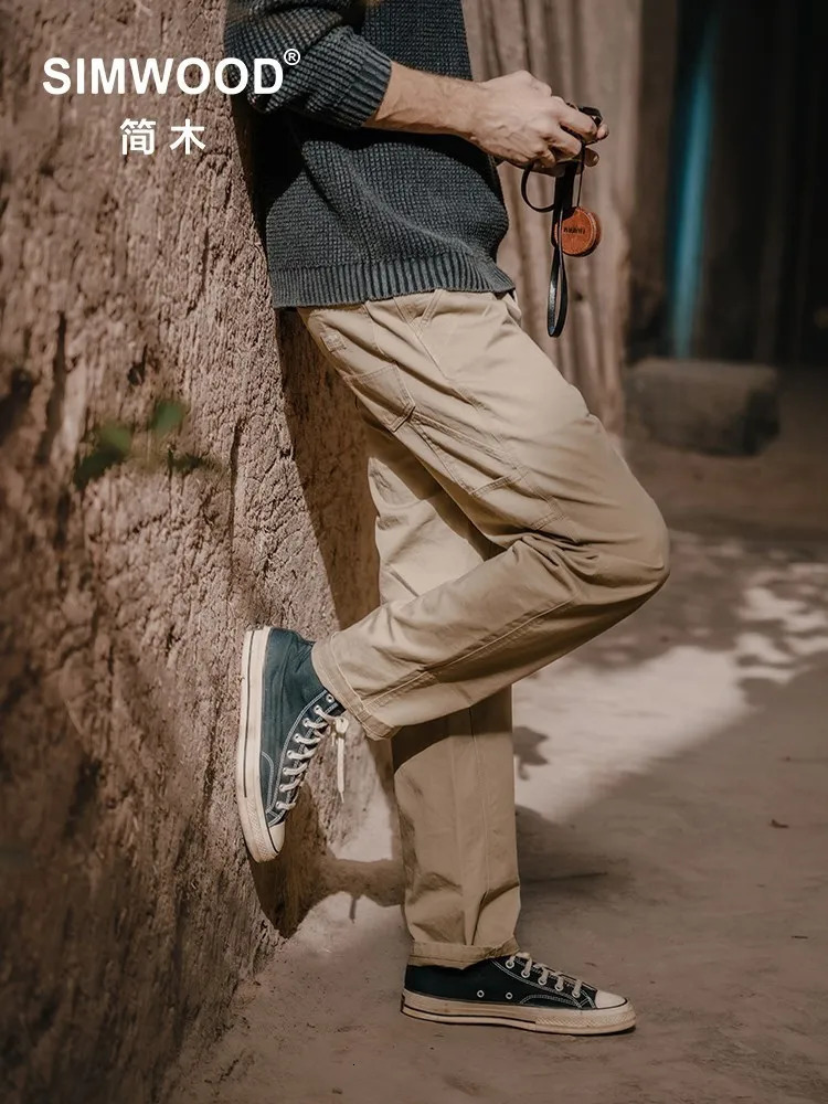 Autumn Loose Straight Cargo Pants Men 320gsm Multipockets Casual Vintage Trouers 240806
