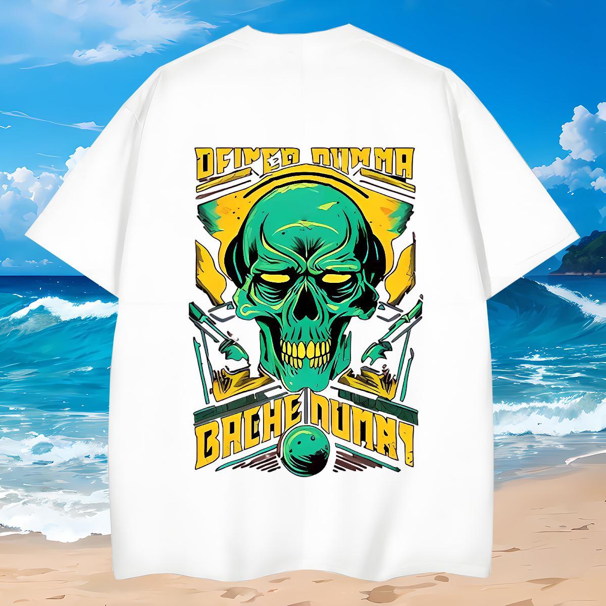 Fashion Casual Men T Shirts skull Polos 100% Cotton 230g Hip Hop Loose Skull Crew Neck Breathable Men Tops Tees