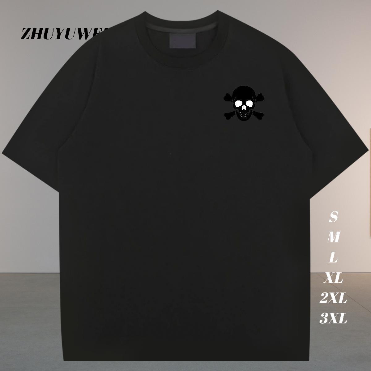 Classic T-Shirts for Men skull Tees Shirts 100% Cotton 230g Beach Free Shipping DIY Logo Oversized Crew Neck Men Tees