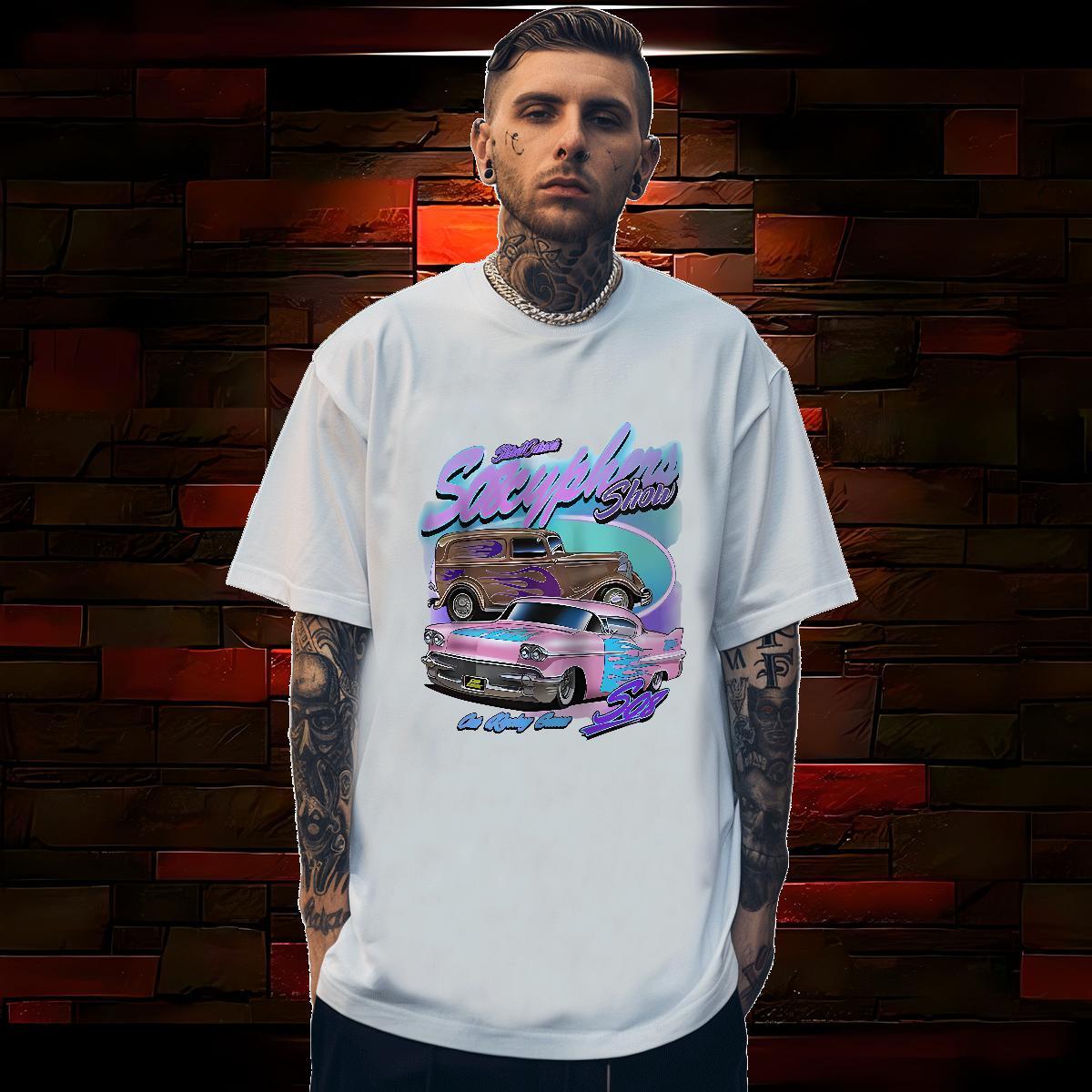 Fashion New T-Shirts car Top Tees 230g Pure Cotton Hip Hop Street Cool Design Customized Breathable Crew Neck Mens Tshirts