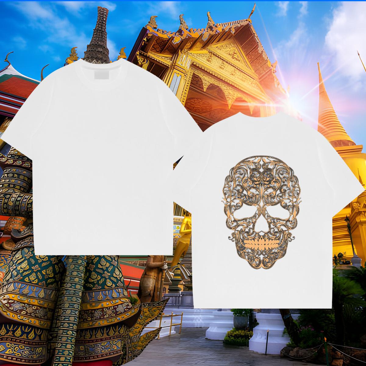Fashion T Shirt For Man skull Tees 230g 100% Cotton Casual Beach Free Shipping White Plus Size Crew Neck Men Tees