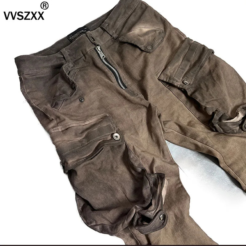 Heavy Industry Waste Soil Washed Multiple Pockets Cargo Pants Men Slim Fit Elastic Casual Trousers for Male 240806