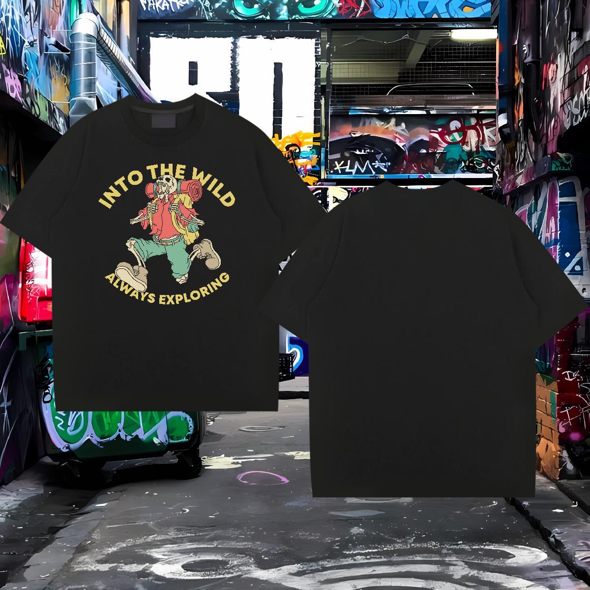 Stylist T-Shirts for Men skull Clothes 230g Cotton Home Outdoor Soft Anime Print Short Sleeve O-Neck Men Tshirts