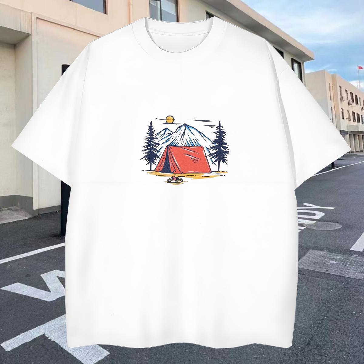 2024 Summer Mens T Shirts mountains Polos 100% Cotton 230g Outdoor Soft Black Oversized Breathable Short Sleeve Men Clothes T-Shirt