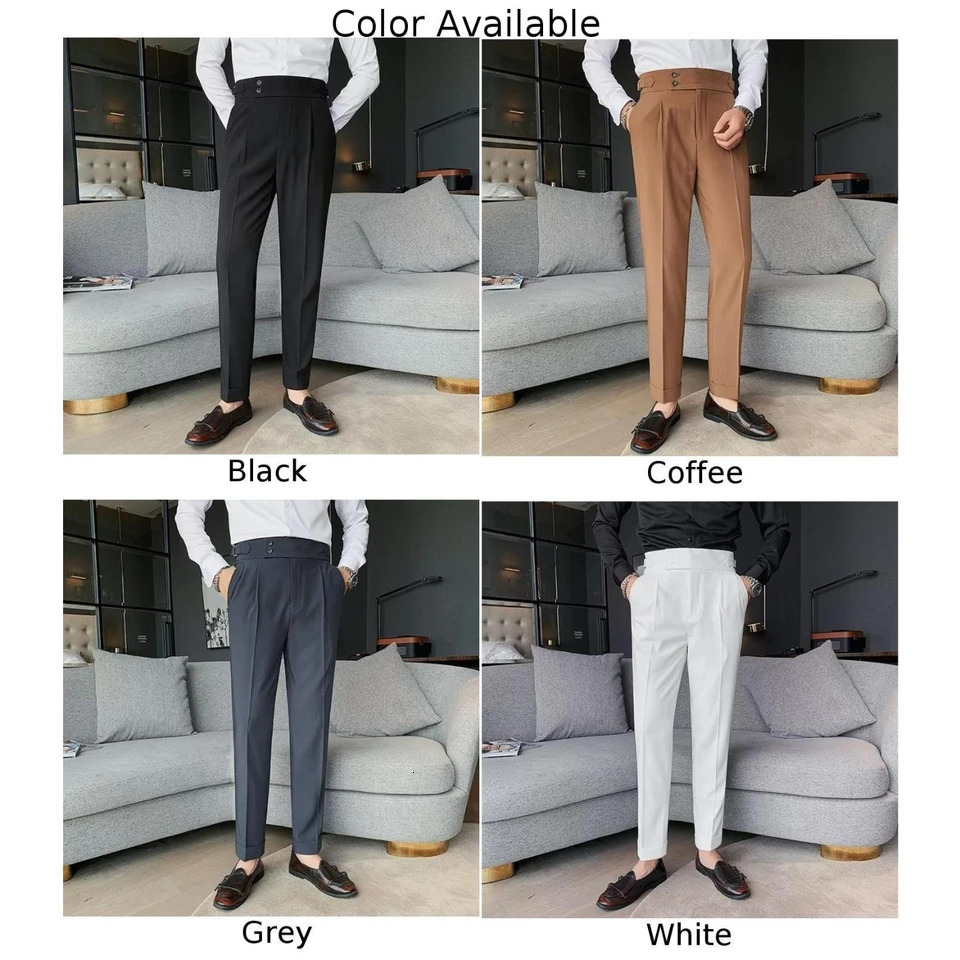 Male Trousers Suit Pants Spring Summer British Style Polyester Slight Stretch Slim Straight Business 240806