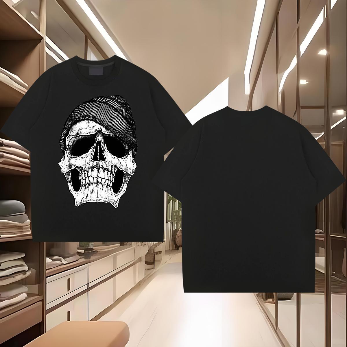 2024 New T Shirt For Man skull Tshirts 230g 100% Cotton Hip Hop Unisex Custom Cartoon O Neck Short Sleeves Men Tshirts