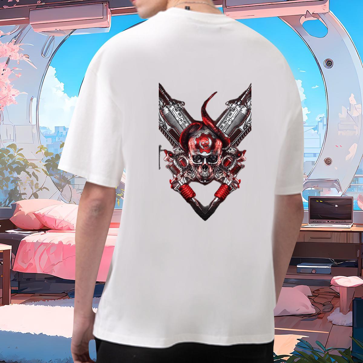 2024 Summer T shirt skull Tops 230g 100% Cotton Street Free Shipping Oversized Round Neck Short Sleeve Men Tops Tees