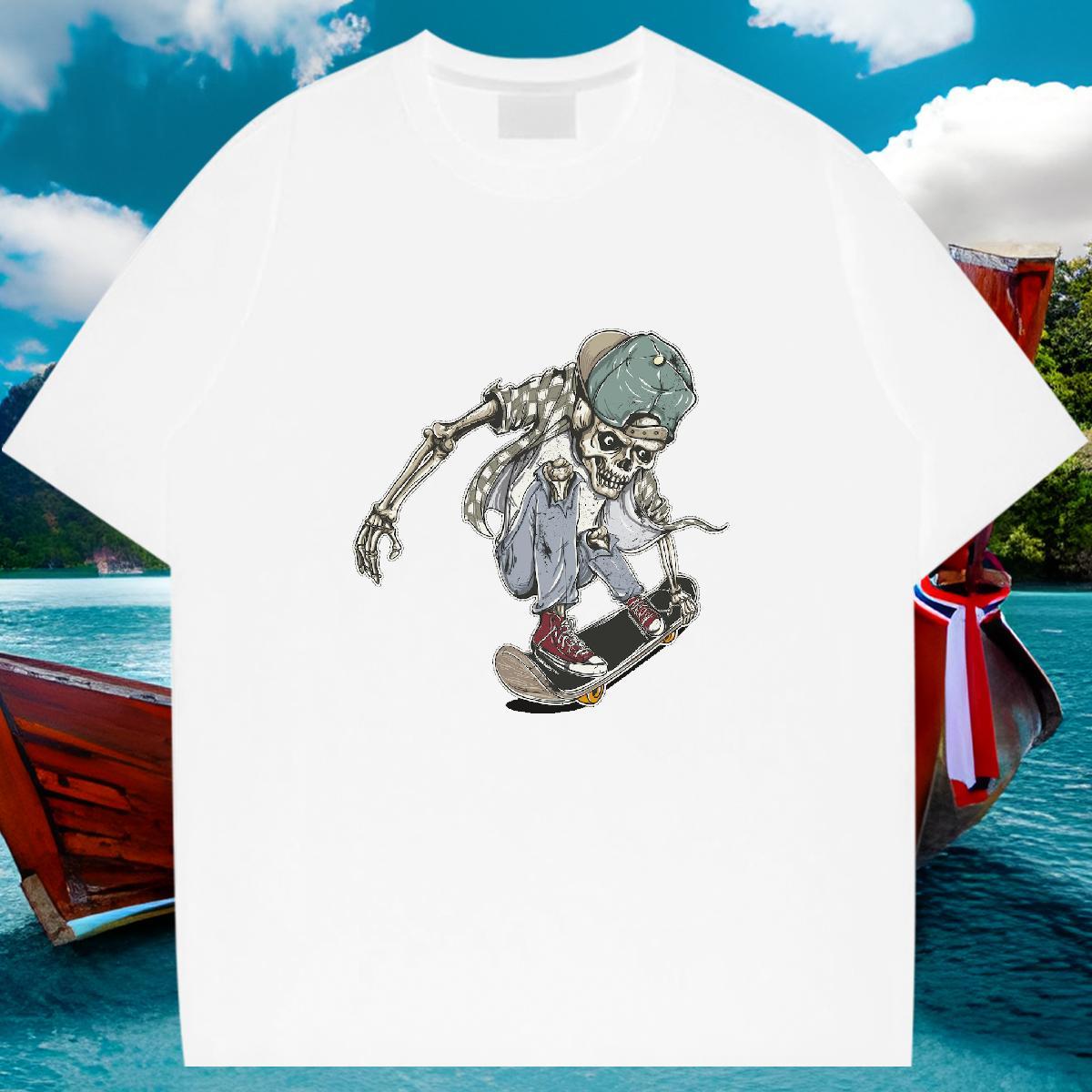 DIY Customized Men T Shirts skull Clothings 230g Pure Cotton Daily Outfit Loose White Plus Size Breathable Tshirts