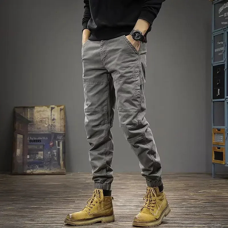 Spring Autumn Vintage American Style Loosefit Casual Pants For Men Trendy Versatile Cargo Bunched Feet 240806