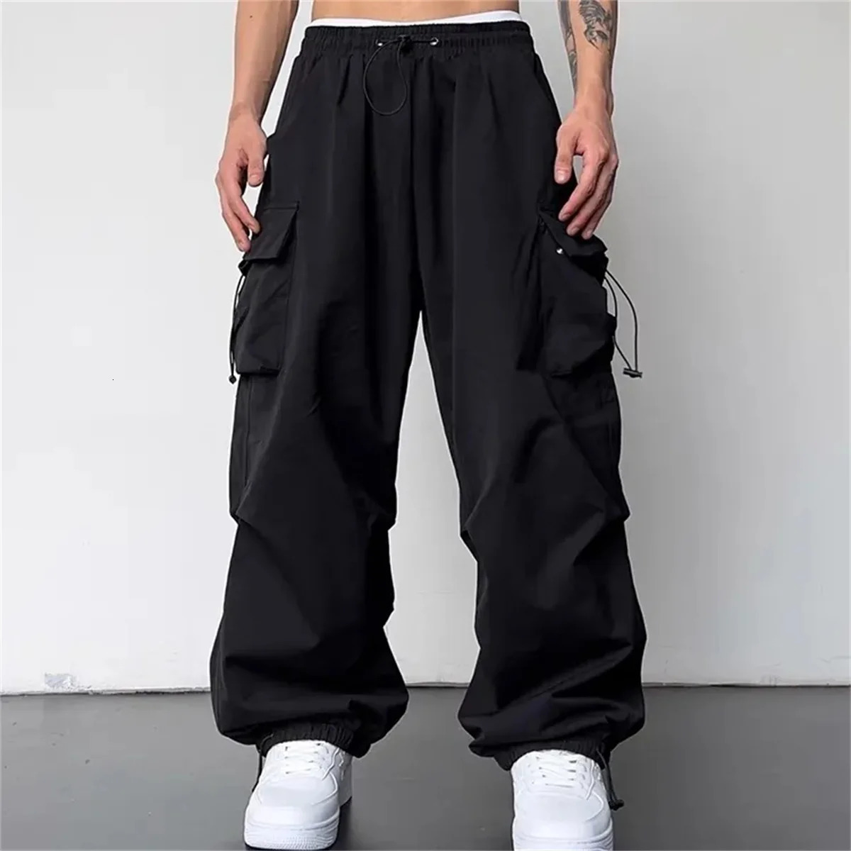 American Spring Summer Men Casual Cargo Pants Pockets Plus Size Black Out Door Elasticity Sports Oversize 48 50 240806
