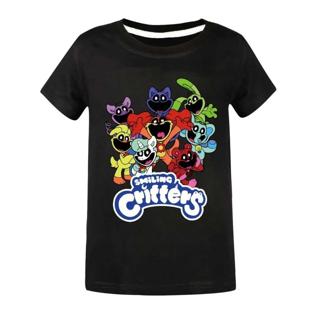 2-16Y 2024 Summer Smile Baby Clothing Childrens Short sleeved Top Youth Boys Cotton T-shirt Baby Girls Cat Napping T-shirtW240718