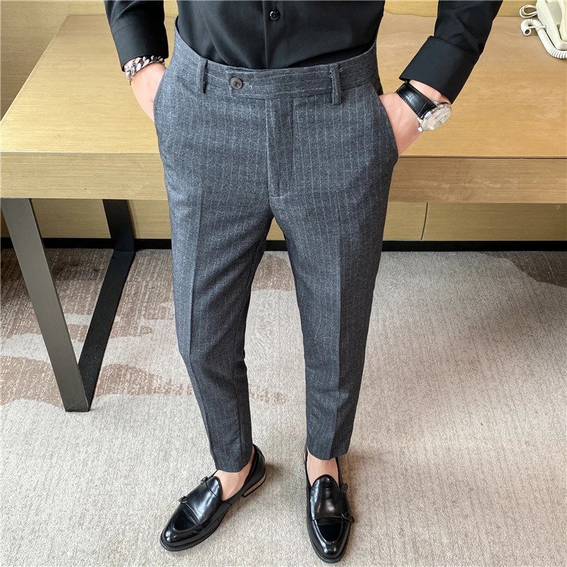 Mens Spring Autumn Fashion Business Casual stripe Suit Trousers Male Solid Color Straight Pants Men Loose Cotton 240806