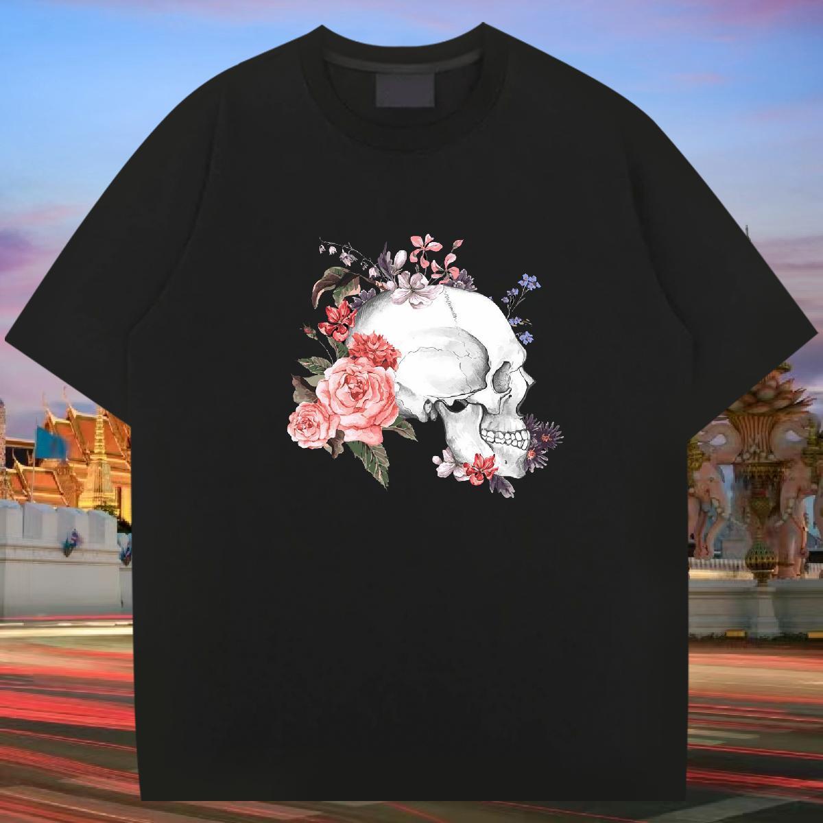 Designer Fashion Mens T Shirts flower Tops Shirt 230g Cotton Outdoor Wholesale Customized Print O-Neck Short Sleeve Men Clothes T-Shirt
