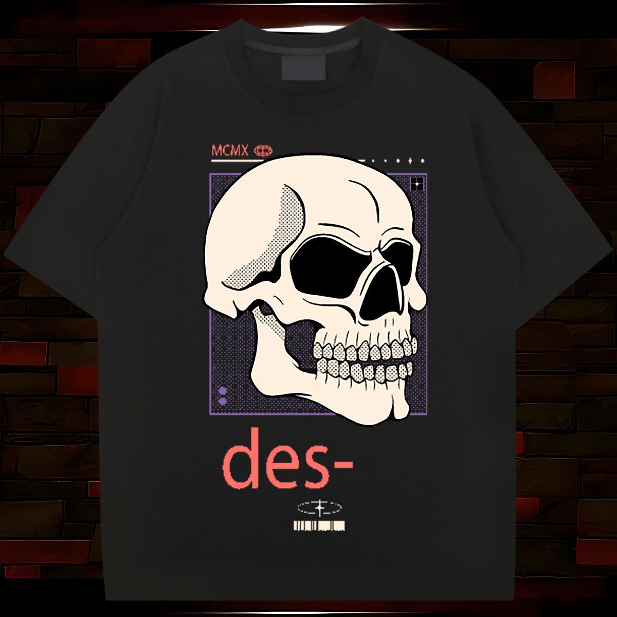 Wholesale Man T Shirts skull Tops 230g Cotton Beach Cool Design Plus Size Cartoon O-Neck Short Sleeve Tshirt for Man Woman