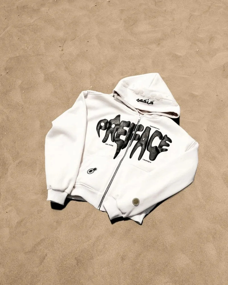 American Letter Star Print Zipper Hoodie Y2K Men and Women Retro Streetwear Loose Fashion Street Couple Casual Jacket 240806