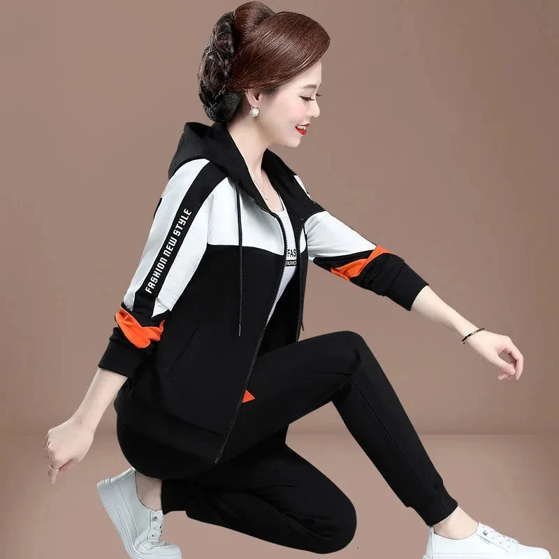 Mother Clothes 3 Piece Set Spring Autumn Fashion Casual Sports Suits Middle-Aged Women Sportswear Tracksuits Outfit 4XL 240807