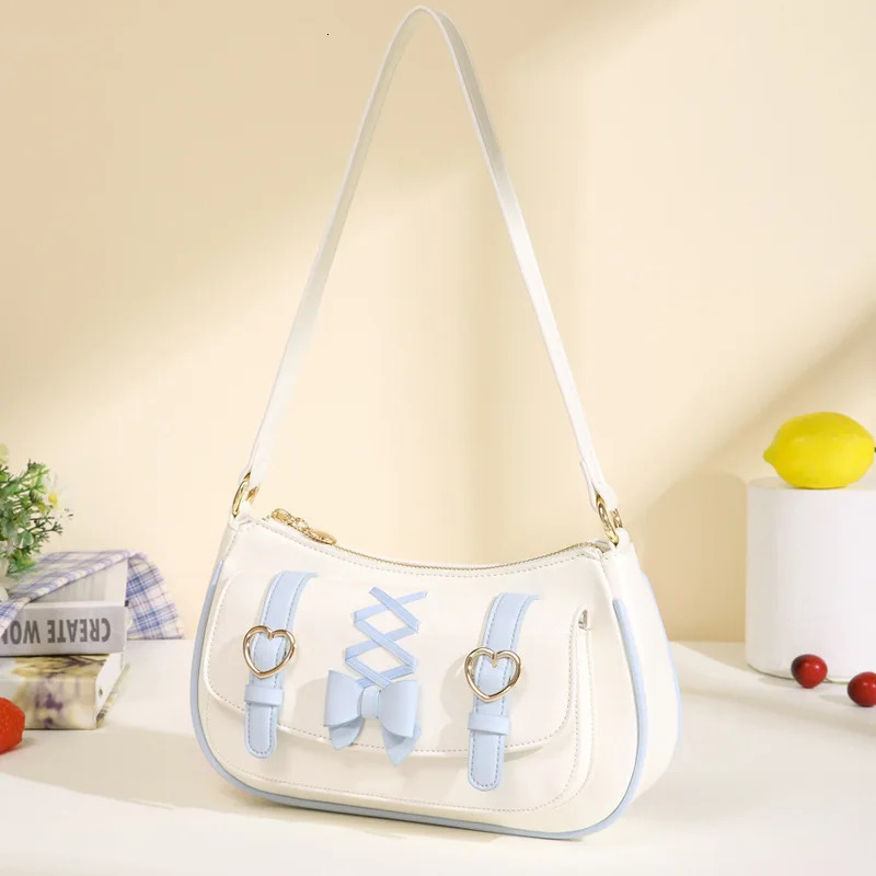 Lolita Shoulder Bags for Women Cute Bow Jk Sweet and Kawaii Lipstick Purses and Handbags All-match Leather Underarm Bag Sac 240805