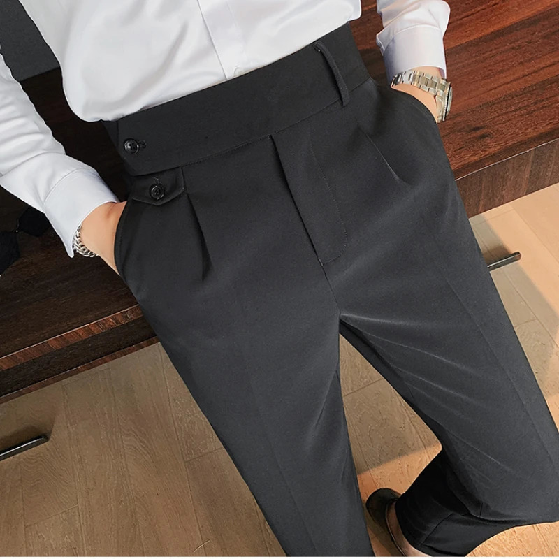 British Style Business Formal Social Suit Trousers Solid Men Slim Casual Korean Version Straight Pants Wedding Party Dress 240806