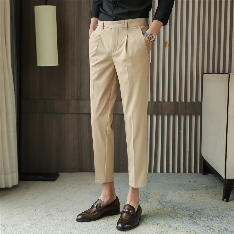 Autumn Men Fashion Pure Cotton Solid Color Business Suit Pants Groom Wedding Dress Mens Trouser 2836 240806