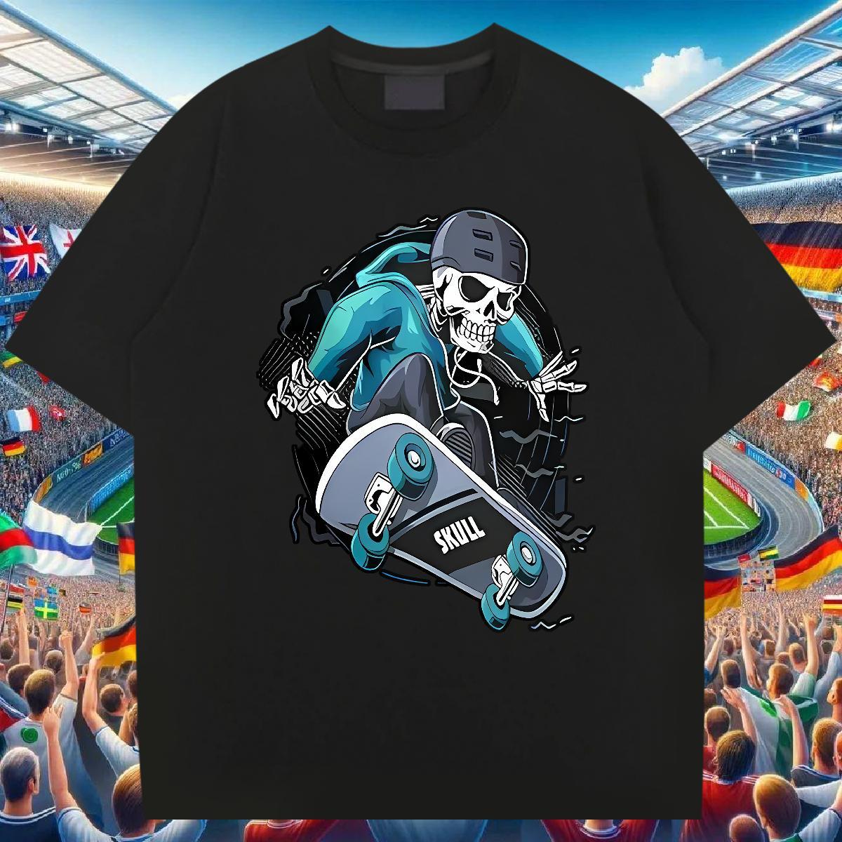 Factory Direct Mens T Shirts skull Tees Shirts 230g Cotton Anime Printing Street TOP Quality Oversized 3XL 4XL Breathable Crew Neck Men Clothes T-Shir