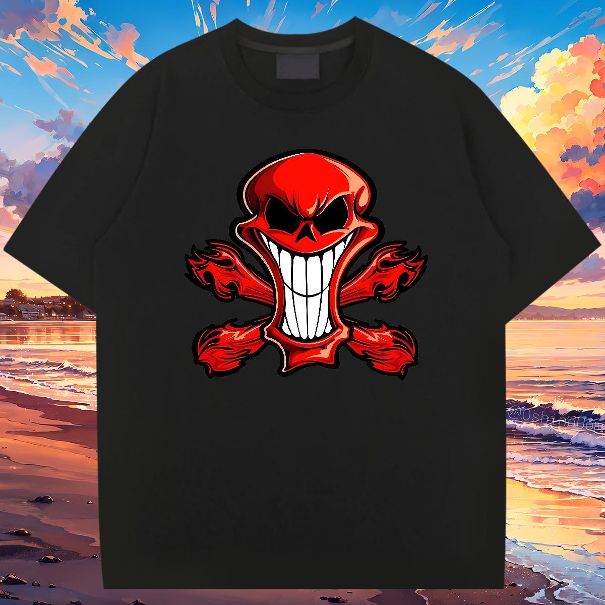 Fashion New T Shirts Men skull Tee Shirt 230g Cotton Sports Casual Soft White Plus Size Breathable Short Sleeve Tshirt for Man Woman