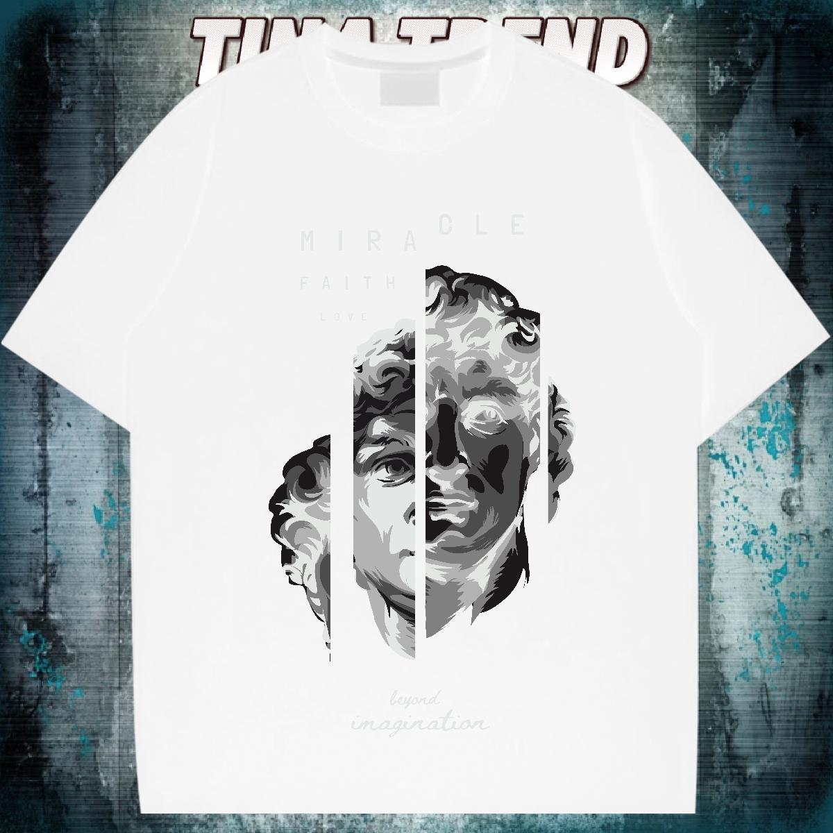 Classic Casual T-Shirts for Men portrait Clothes 230g Pure Cotton Street Casual Popular Skull Breathable Short Sleeve Tshirt for Man Woman