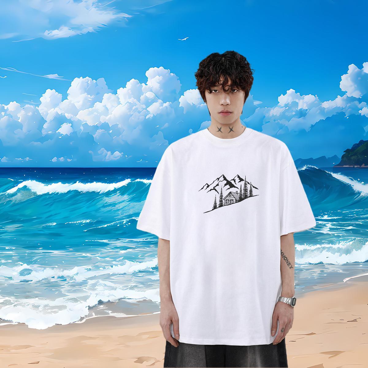 Factory Direct T Shirt For Man mountains Tee Shirt 100% Cotton 230g Street Casual Wholesale Customized Crew Neck Breathable Tshirts