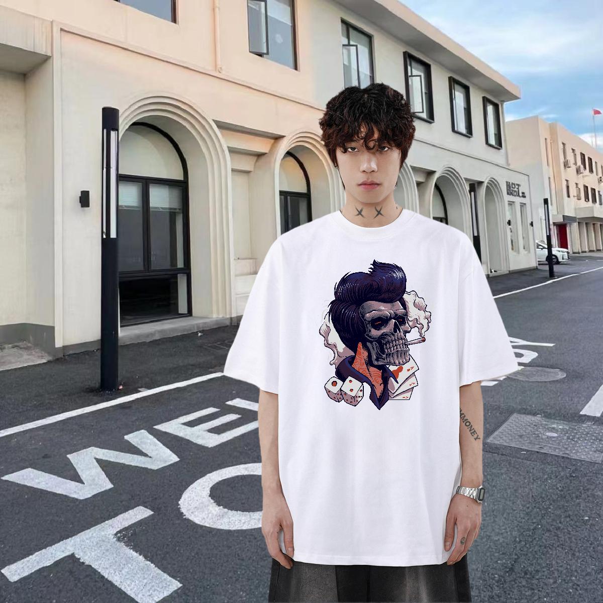 DIY Men T Shirts skull Clothes 230g Pure Cotton Hip Hop Street Wholesale Custom Big Size Short Sleeve Soft Tshirt for Man Woman