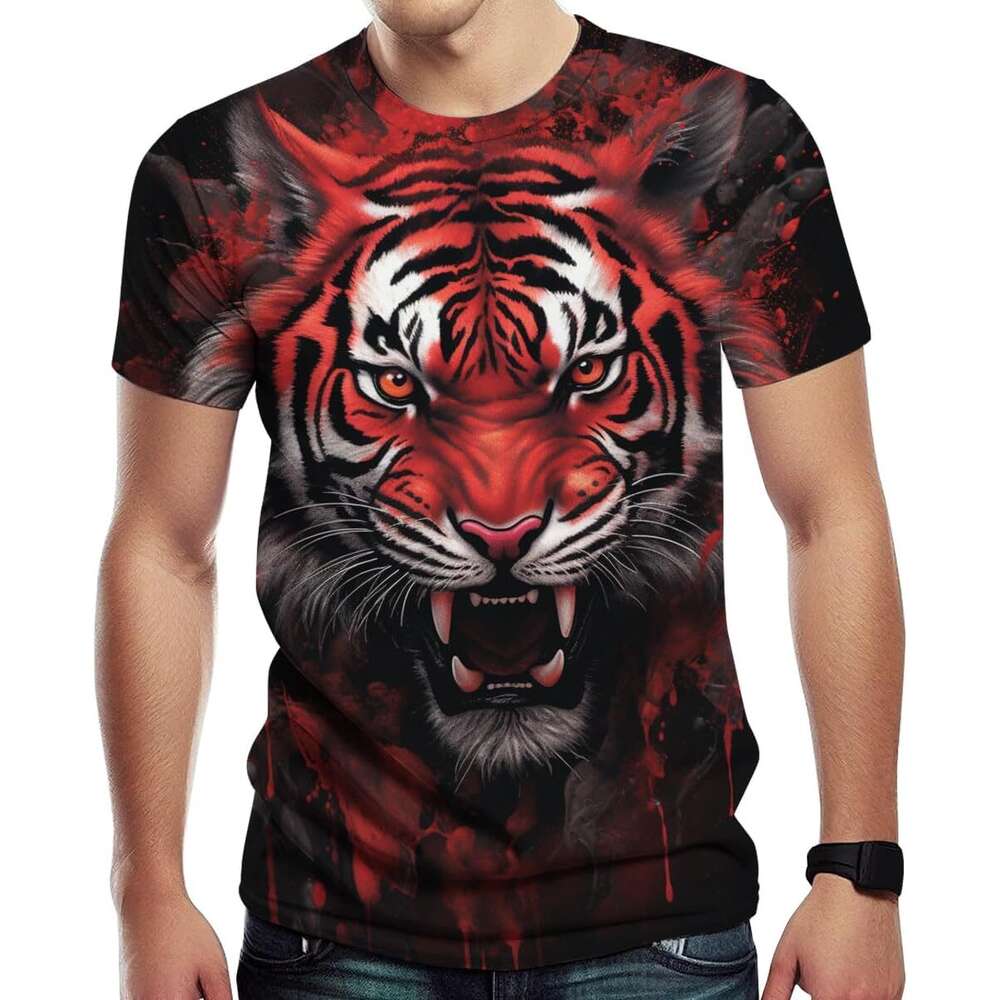 Mens T Shirt Tiger Pattern T-Shirt Casual Graphic Short Sleeve Shirts Shirts Tshirt Graphic Tee Casual Tops Summer Clothes Short Sleeve Free Shippin