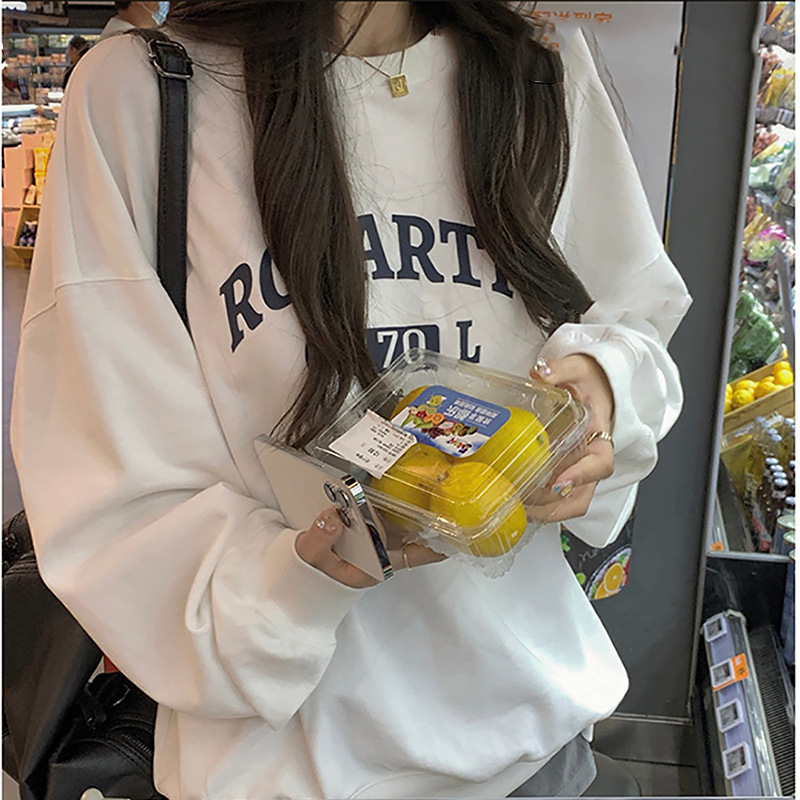 Plush loose casual hoodie for women in autumn and winter, ancient round neck long sleeved base shirt, top, Korean women's clothing