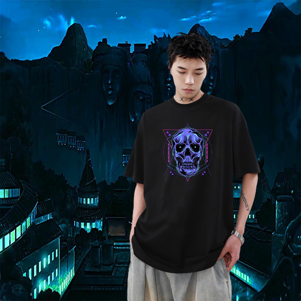 2024 T Shirt For Man skull Clothes 230g 100% Cotton Street Casual Classic Black Oversized Breathable Soft Tshirt for Man Woman