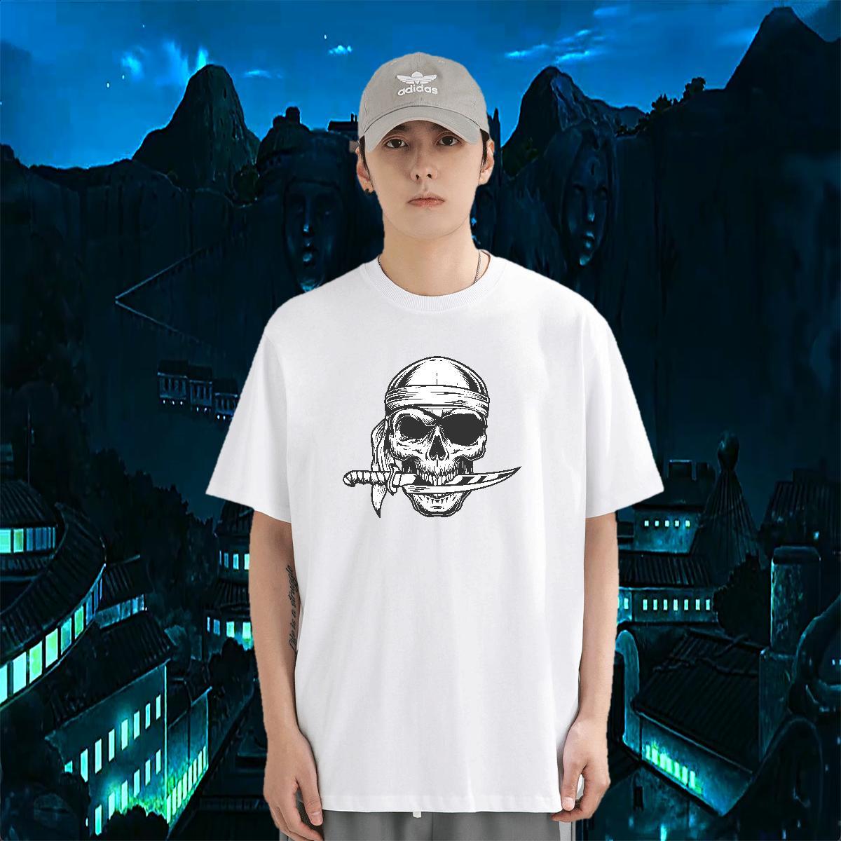 Designer T-Shirts skull Clothes 230g 100% Cotton Street Brand Custom Cartoon Breathable Crew Neck Men Tops Tees