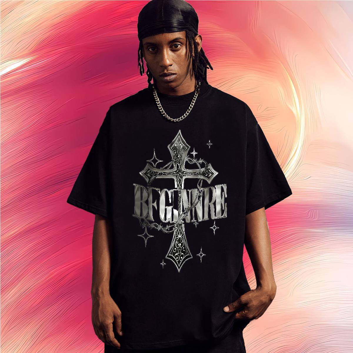 Custom T Shirts Men cross Tops Tees 100% Cotton 230g Daily Outfit Cool DIY Printed Breathable Crew Neck Men Tees