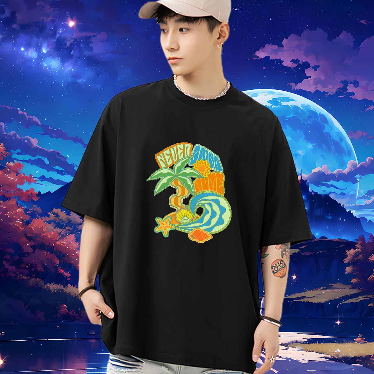 2024 New Men T Shirts beach Top Tees 100% Cotton 230g Hip Hop Street Cool Anime Print O Neck Short Sleeves Men Tshirts