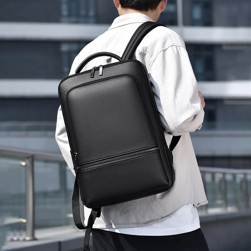 Fashion Mens PU Leather Backpack USB Charging Executive Briefcase Travel Laptop Office Business Casual Back Pack Bag 240806